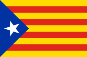 9 red-yellow stripes, blue triangle, white star