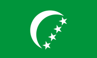 green, white crescent, four white stars