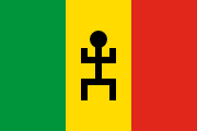 green-yellow-red, black stick figure