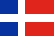 red, white nordic cross, blue quadrants on the left