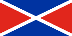 thin white saltire surrounded by red and blue