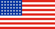 13 red-white stripes, blue canton, 35 white stars